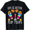 thumbnail image 1 of Life Is Better In Flipflops Summer Flip Flops Beach Design T-Shirt Black, 1 of 3