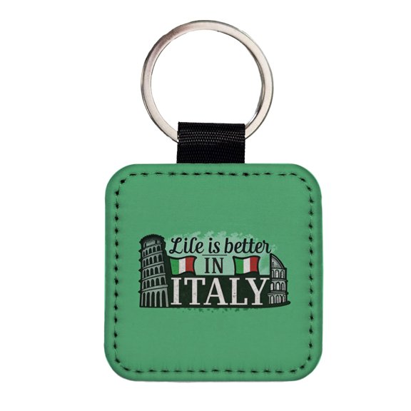 Life Is Better In Italy Faux Leather Square Keychain