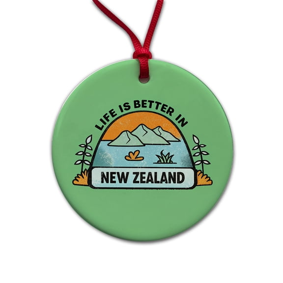 Life Is Better In New Zealand Christmas Tree Holiday Round Ceramic Ornament