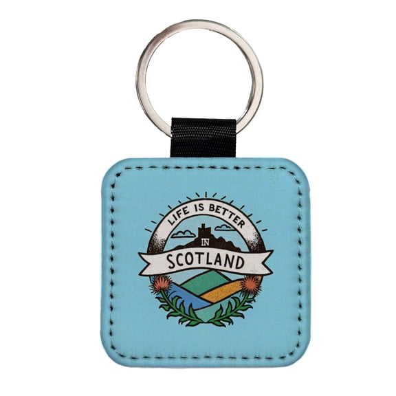 Life Is Better In Scotland Faux Leather Square Keychain