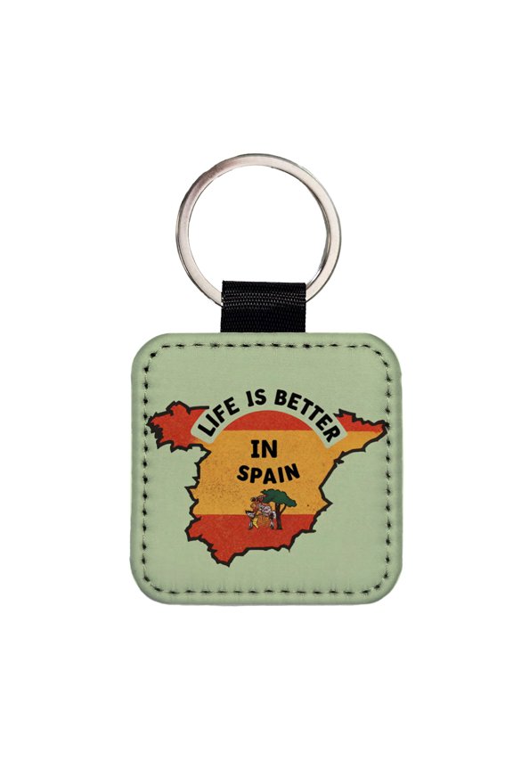 Life Is Better In Spain Faux Leather Square Keychain