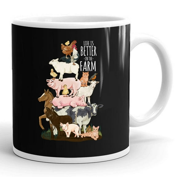 Life Is Better On The Farm Cute Animals Country Gift Ceramic Mug 11oz (White;11oz)