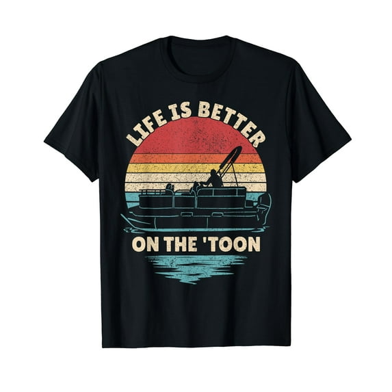 Life Is Better On The Toon Pontoon Boat Boater Funny Boating Men Vintage Mystery T-Shirt