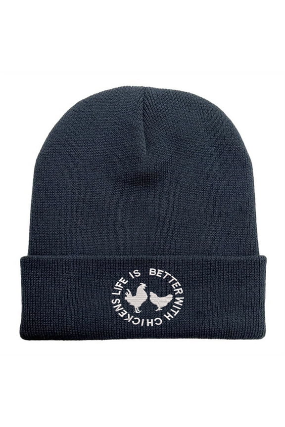 Life Is Better White Chickens Embroidered Knitted Hat Unisex