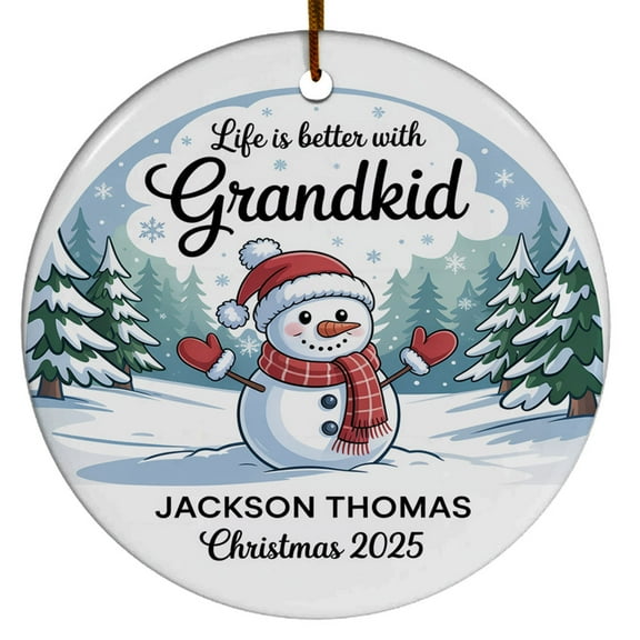 Life Is Better With 1 Grandkid Snowman Christmas Ornament Gift, Customized Date Name, Christmas 2025, Christmas Ornament, Circle Christmas Ornament