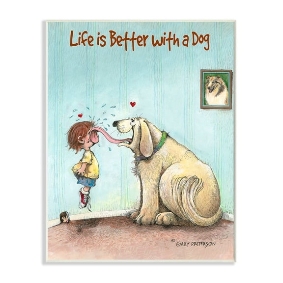 Life Is Better With A Dog Funny Pet Cartoon Design Oversized Wall Plaque Art by Gary Patterson