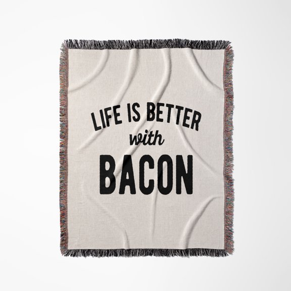 Life Is Better With Bacon. Black Lettering On White Background., Woven Blanket