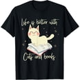 thumbnail image 1 of Life Is Better With Cats And Books Meowy Funny Cat T-ShirtMen and women, White Black T-shirt, size: Extra large S-1397XL, 1 of 4