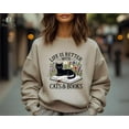 thumbnail image 1 of Life Is Better With Cats And Books Sweatshirt, Cozy Cat And Reading Sweatshirt For Bookworms, Cat And Book Lover Hoodie, Cats And Books, 1 of 5