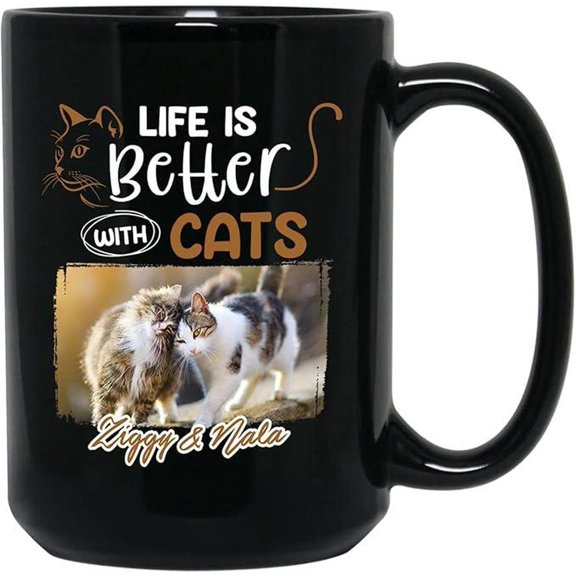 Life Is Better With Cats Black With Cat'S Name And Photo, Customized Cat, AURORAVALLEY, 11oz-15oz Mug