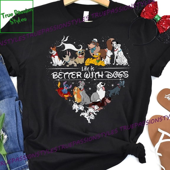 Life Is Better With Dogs Shirt, 101 Dalmatians T-shirt, Lady and the Tramp Magic Kingdom Tee, T-shirt, T-shirt E2349, F2924