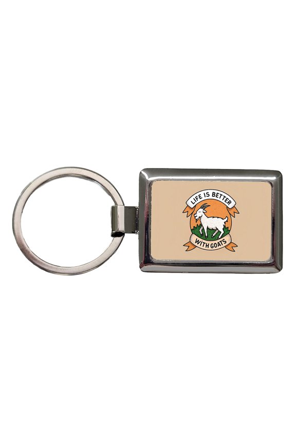 Life Is Better With Goats Metal Rectangle Keychain