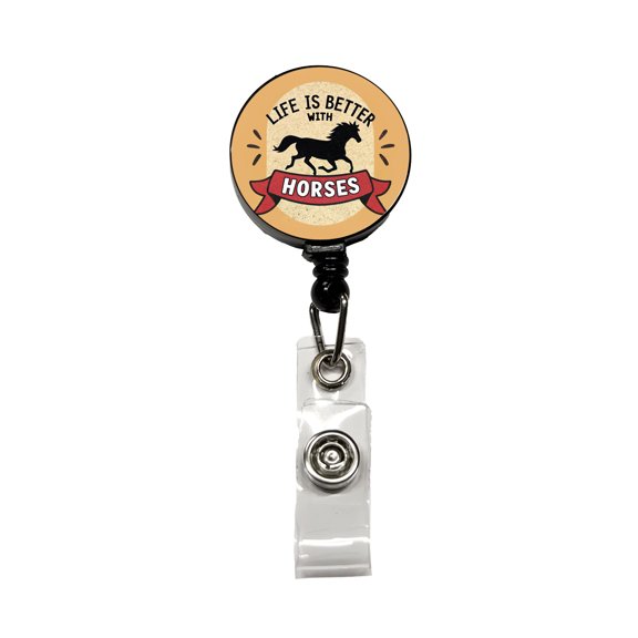 Life Is Better With Horses Retractable Reel ID Badge Key Card Name Tag Holder with Clip