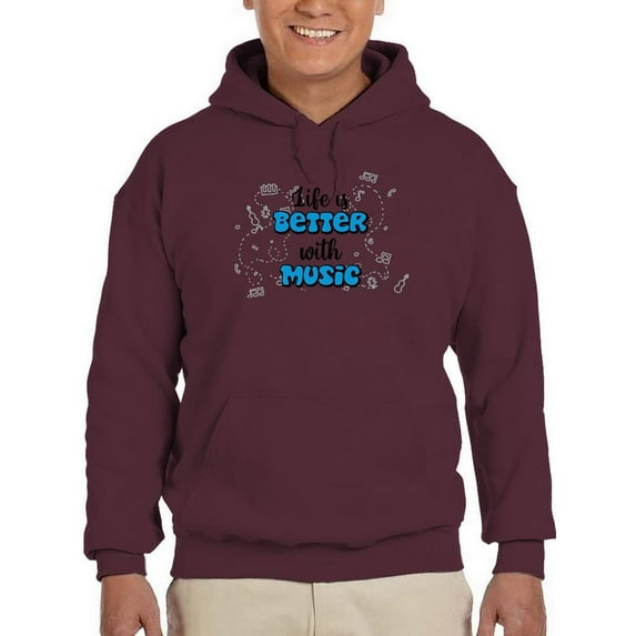 Life Is Better With Music Hoodie Men -Smartprints Designs, Male x-Large