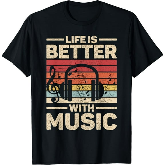 Life Is Better With Music Lover Musician Outfit EDM Music DJ T-ShirtMen and women, Black T-shirt, size: Extra large