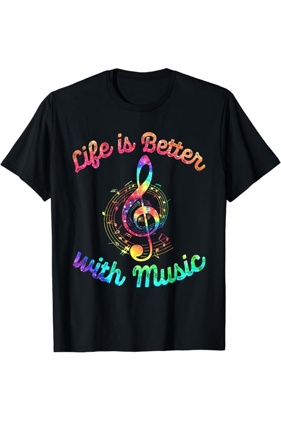 t-shirt Life Is Better With Music Notes Symbol Tie Dye Musician T-Shirt mens t shirt,black,women,funny,misfits,men,journey