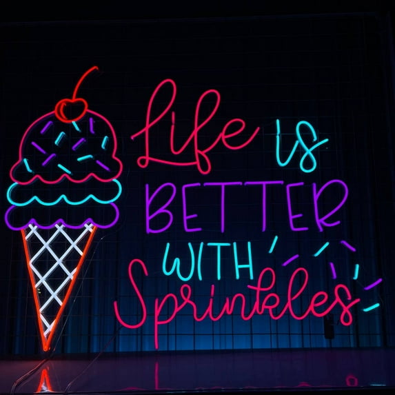 Glowneon Life Is Better With Sprinkles Neon Sign, Ice Cream Shop Decor