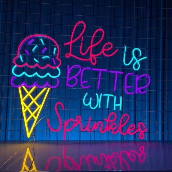 Life Is Better With Sprinkles Neon Sign, Ice Cream Decor