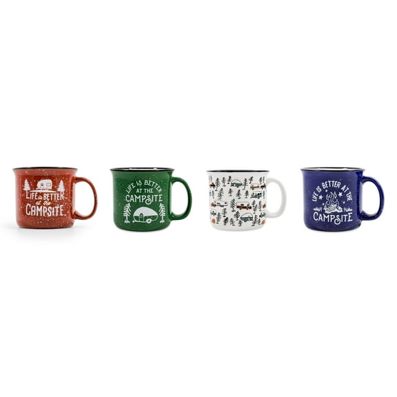 Life Is Better at The Campsite Mug Set - Multicolor, Ceramic, 14-ounces, 4-Pack (53357)
