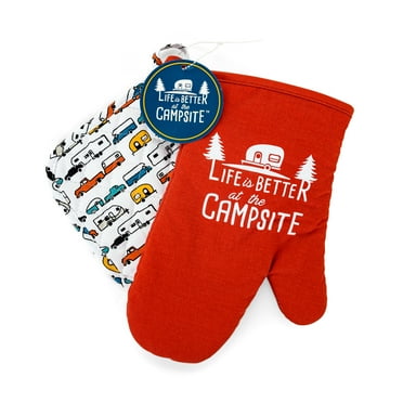 Life Is Better at The Campsite Red Oven Mitt with Multicolor Pot Holder - Cotton (53260)