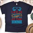 thumbnail image 1 of Life Is Better at the Beach T-Shirt – Summer Quote Graphic Tee, Navy, Size 4XL, 1 of 6