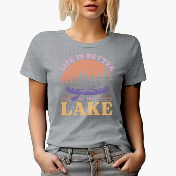 Life Is Better at the Lake Art Merch Gift, Heather Grey T-Shirt, Large