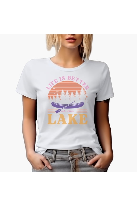 Life Is Better at the Lake Art Merch Gift, White T-Shirt, Small