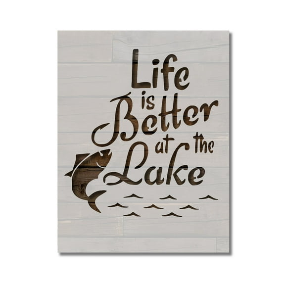 Life Is Better at the Lake Fish Fishing Stencil Template Reusable 8.5 x 11 for Painting on Walls, Wood, Etc. By Stencilville