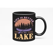 Life Is Better at the Lake Quote Art Merch Gift, Black 11oz Ceramic Mug