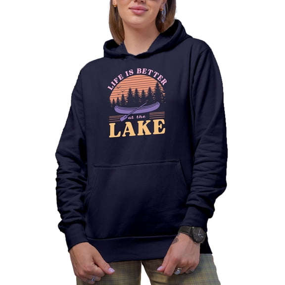 Life Is Better at the Lake Quote Art Merch Gift, Navy Blue Hooded Sweatshirt or Hoodie, 3XL