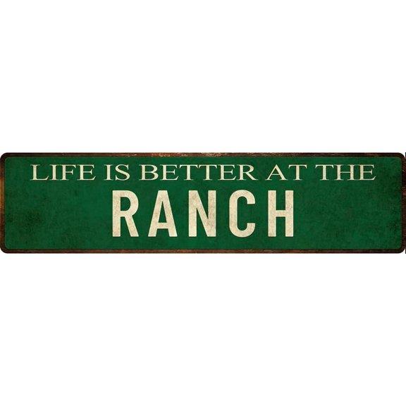 Life Is Better at the Ranch Vintage Metal Wall Sign, Retro Tin Plaque Home Bar Pub Wall Art Decor, 4 x 16 Inch