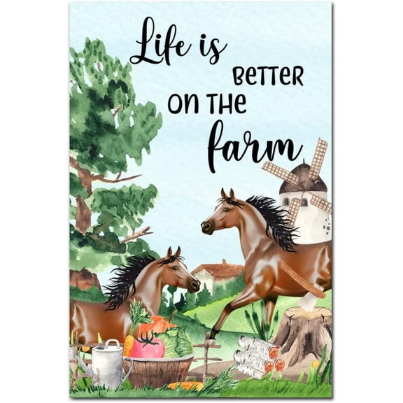 Life Is Better on The Farm Wood Sign Farm Animals Horse Watercolor Rustic Wooden Signs 12x8in Retro Country Wooden Signs