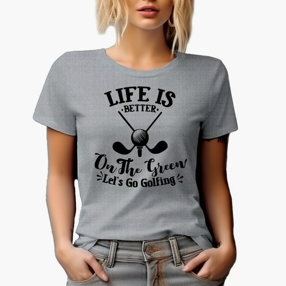 Life Is Better on the Green Quote with Ball & Clubs, Golf Player, Golfing or Golfer Themed Merch Gift, Heather Grey T-Shirt, S
