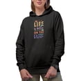thumbnail image 1 of Life Is Better on the River Quote or Saying Art Merch Gift, Black Hooded Sweatshirt or Hoodie, Medium, 1 of 5