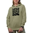 thumbnail image 1 of Life Is Better with a Dog, Pet Parent or Owner Quote, Groovy Retro Wavy Text Merch Gift, Sand Hooded Sweatshirt or Hoodie, XL, 1 of 5