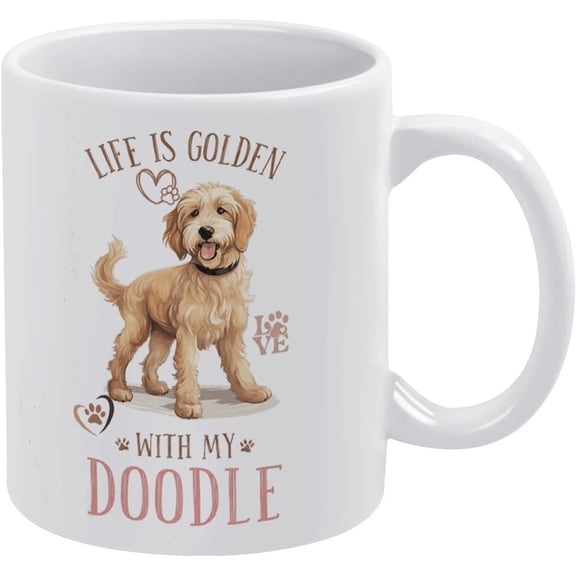 Life Is Golden With My Doodle Coffee Mug - Funny Birthday Gift Idea For Mom Dad Husband Wife - 11 Oz Coffee Mug Tea Cup White