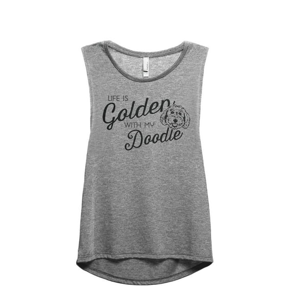 Life Is Golden With My Doodle Women's Fashion Sleeveless Muscle Workout Yoga Tank Top Heather Grey Grey X-Large