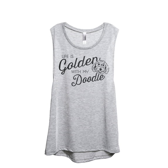 Life Is Golden With My Doodle Women's Fashion Sleeveless Muscle Workout Yoga Tank Top Sport Grey 2X-Large
