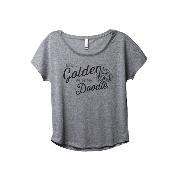 Life Is Golden With My Doodle Women's Fashion Slouchy Dolman T-Shirt Tee Heather Grey Large
