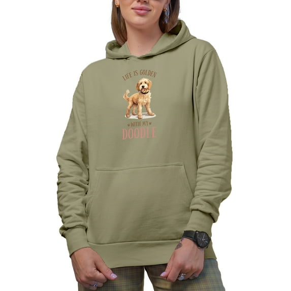 Life Is Golden with My Doodle Quote with Cute Dog Art Merch Gift, Sand Hooded Sweatshirt or Hoodie, 2XL