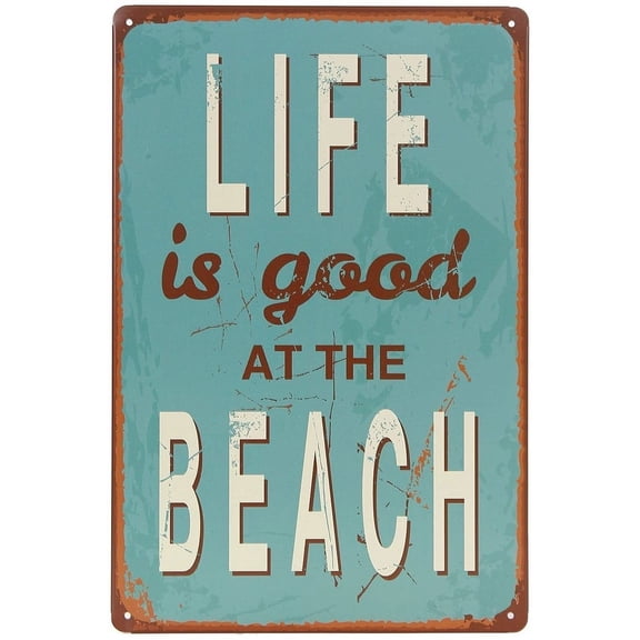 Life Is Good At The Beach Metal Tin Sign, Vintage Antique Plaque Poster Living Room Bedroom Home Wall Decor