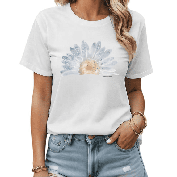 Life Is Good Daisy Womens Print Tshirt Graphic Tees Black/White S-5XL Tops