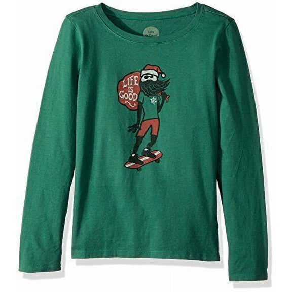 Life Is Good Girls' Christmas Skater Long Sleeve Tee T-Shirt Forest Green Medium