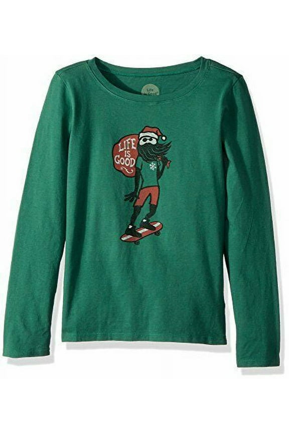 Girls' Christmas Skater Long Sleeve Tee T-Shirt Forest Green Small