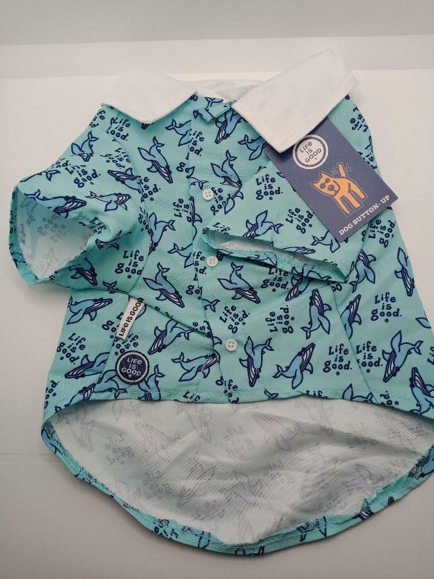 Life Is Good Large Dog Button-Up Shirt with Whales