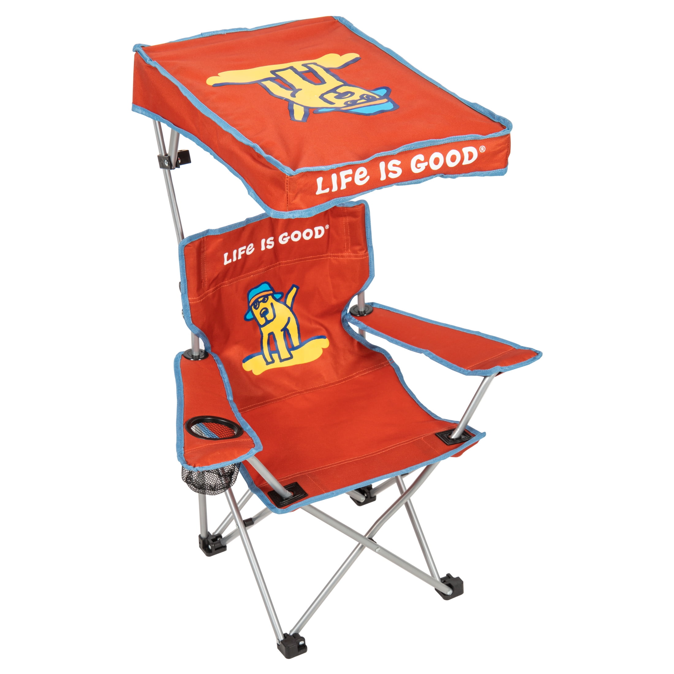 Life Is Good Max Shade Quad Folding Camp Chair With Tilt UV Sun Protection Canopy Orange