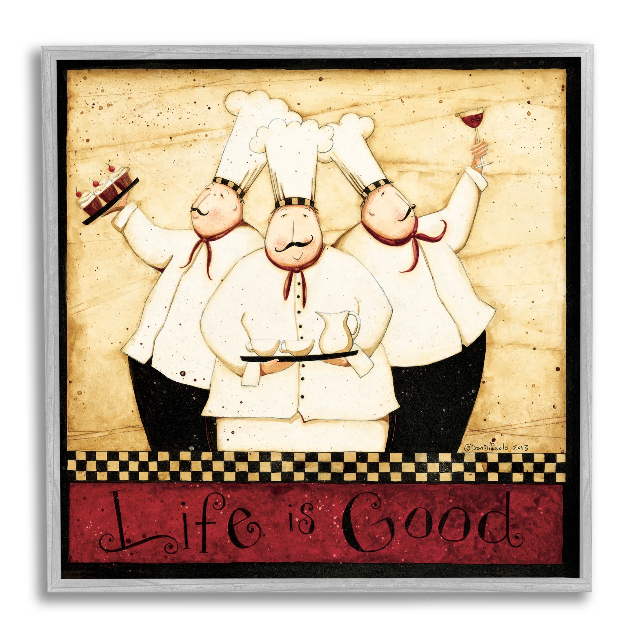 Life Is Good Vintage Chefs Food & Beverage Graphic Art Gray Framed Art Print Wall Art