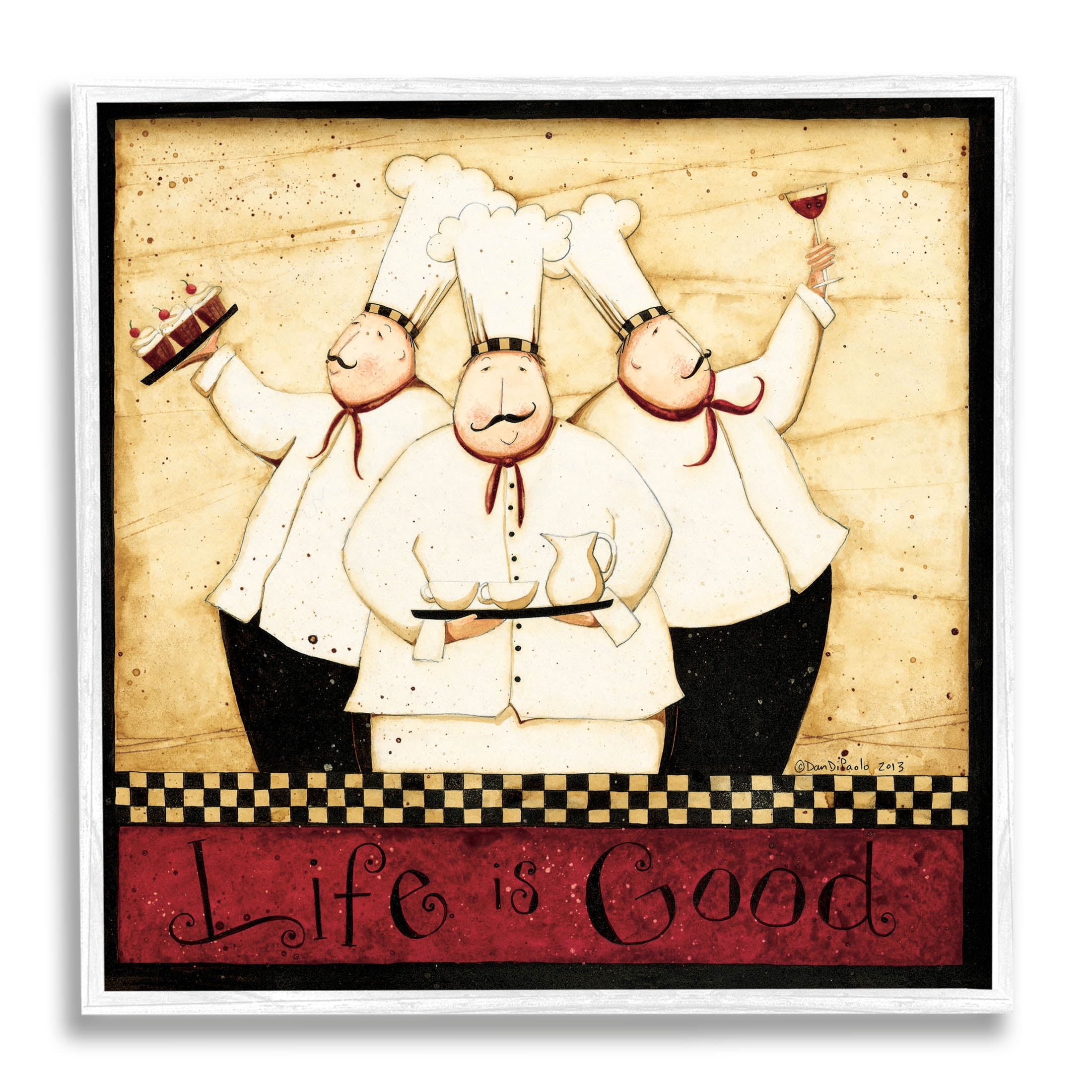 Life Is Good Vintage Chefs White Framed Canvas Print, 12 x 12
