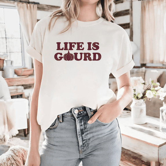 Life Is Gourd Funny Pumpkin Autumn Quote Retro Seasonal Graphic Artwork Print Unisex T-Shirt up to size 5XL
