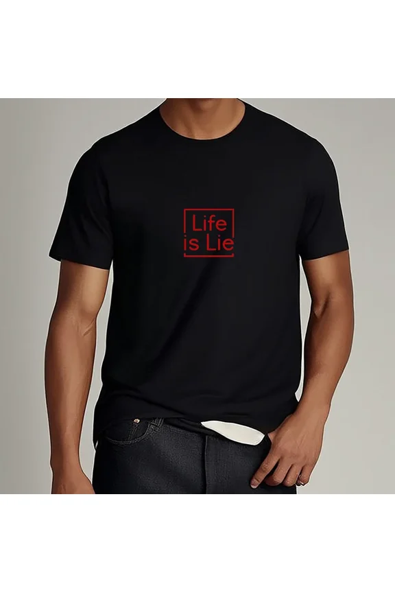 Life Is Lie Red Box Text Edgy Minimalist Statement Graphic Unisex T-Shirt, up to Size 5XL
